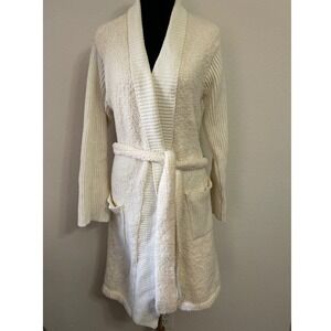 Josie Womens Cream Fuzzy Robe Belted Shawl Collar Long Sleeve Cozy Lounge Size L